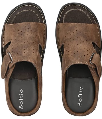 softio Brown Men's Leather Slipper