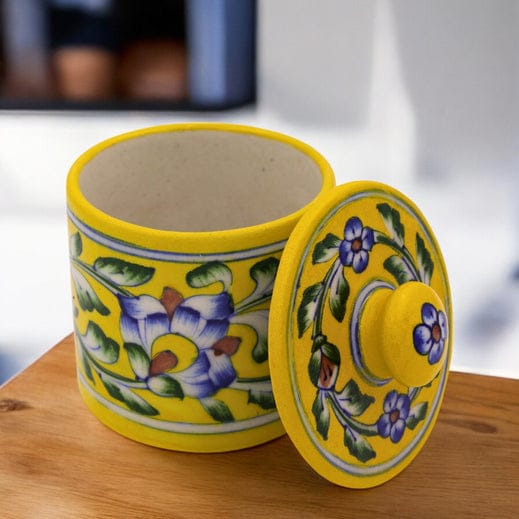 Blue Pottery Yellow Jar  with Lid