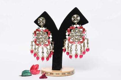 Rani Kundan Pearl Dangler Earring-Pink