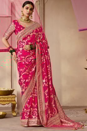 Pink Woven Silk Saree