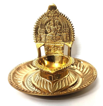 NAAYAGI - PURE BRASS KAMAKSHI DIYA / kamakshi VILAKKU / DEEPAM -SMALL sized 5.3 inch High WITH BASE PLATE