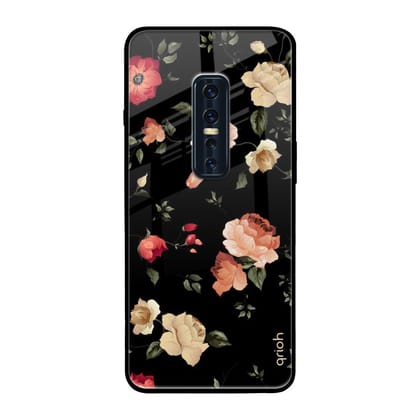 Black Spring Floral Glass Case for Vivo V17 Pro