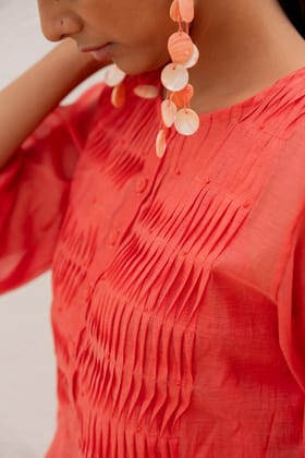 Coral Pleated Kurta-S