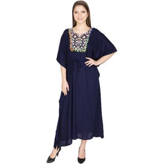 Ukal Women Summer Fashion Rayon Long Maxi Loose Kaftan Nightwear Dress Nightgown (Free Size)