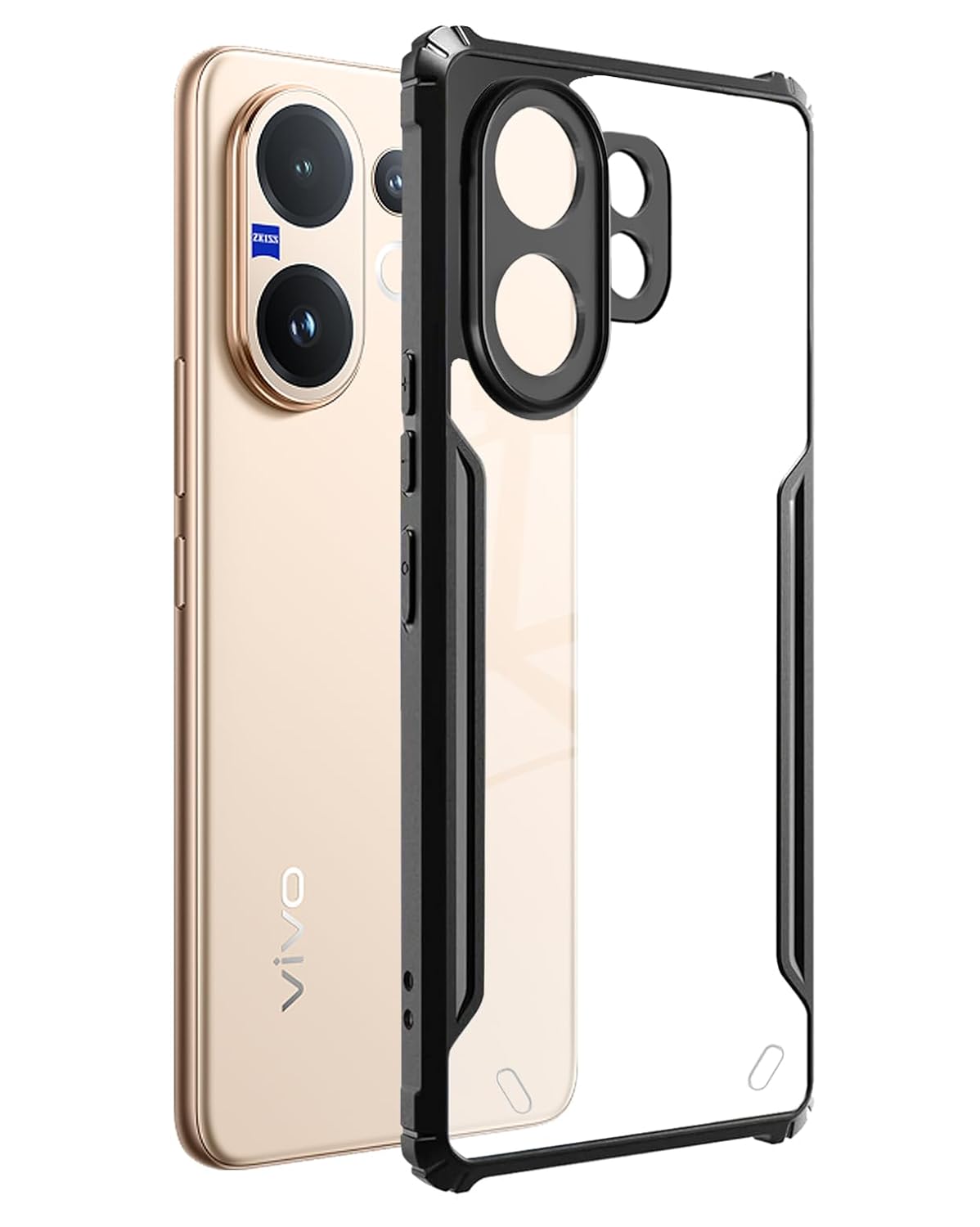 Vivo V60 Back Cover | Transparent Crystal Clear Hard PC Back Case with TPU Bumper, Drop Protection Case Cover for Vivo V60