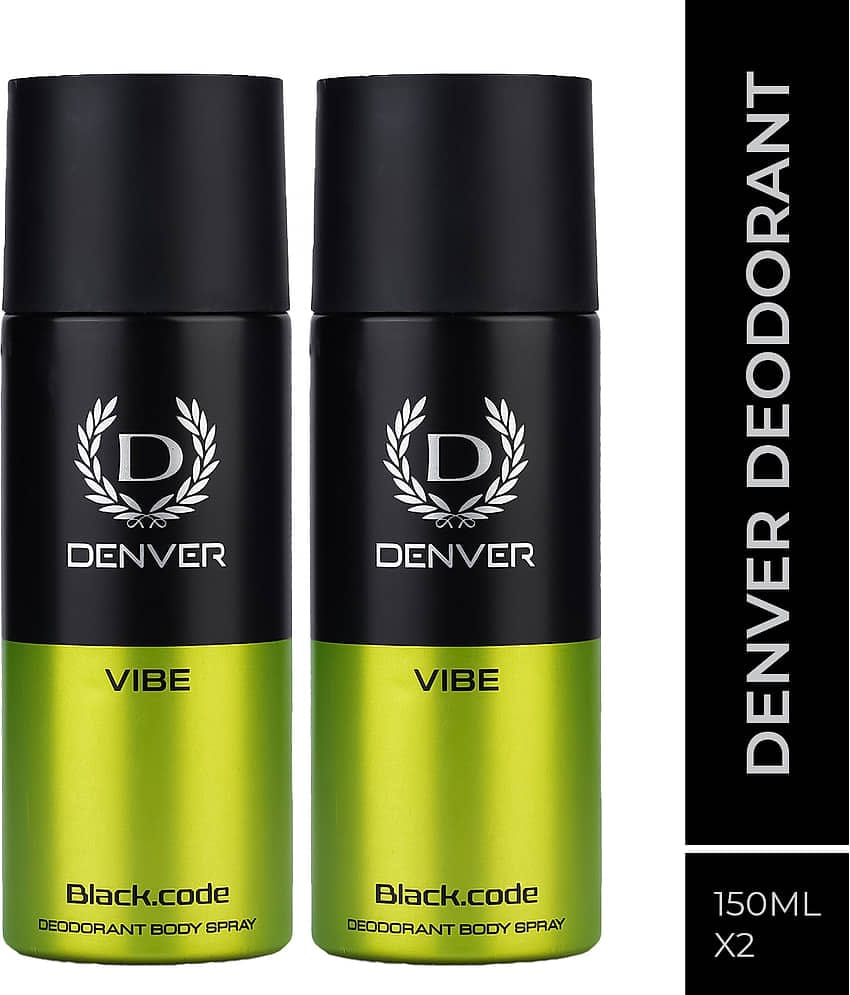 Denver Black Code Vibe Long Lasting Deodorant Spray For Men 150 ml Each (Pack of 2)