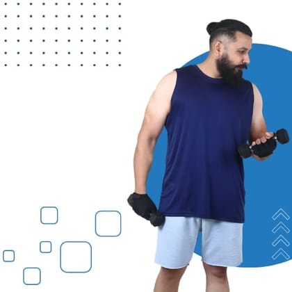 Men's Gym Sleeveless T-Shirt Navy Blue - Drifit, Quick Dry Sports Tank Top, Sando Vest