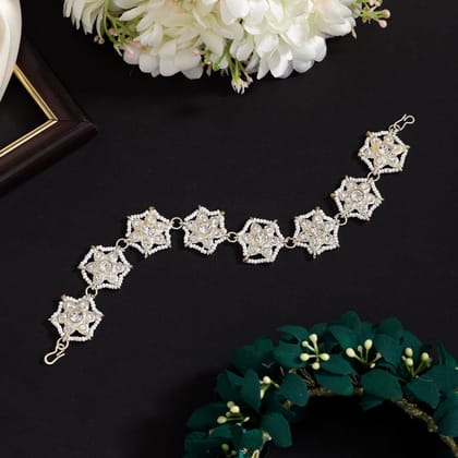 White Color Matha Patti (MTP408WHT)-Default Title / white / Alloy with Good Quality Gold Plated
