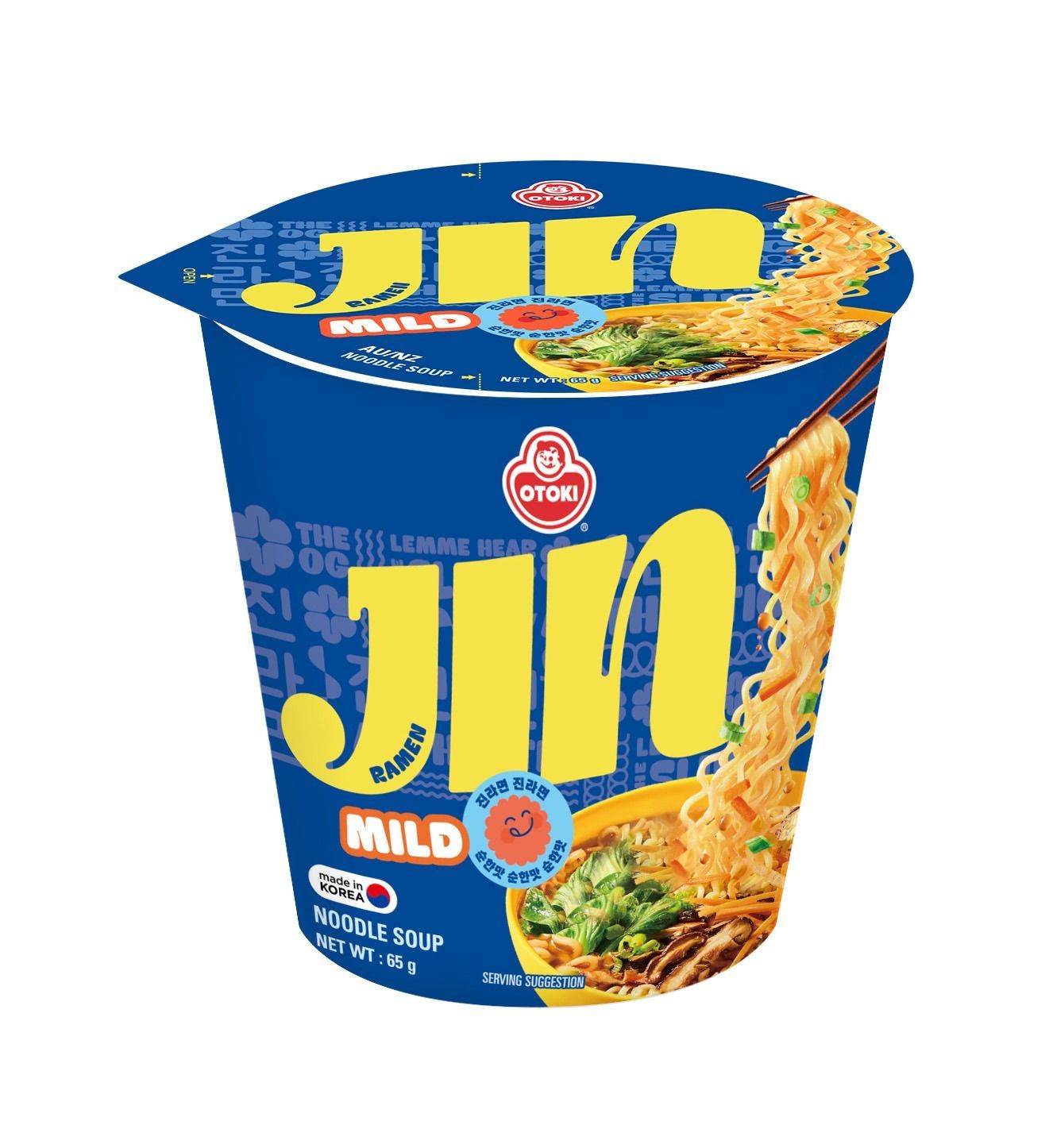 OTOKI Jin Ramen Mild Flavor Korean Style Instant Noodles 65 Gram Cup, Vegetarian, The Product of Korea