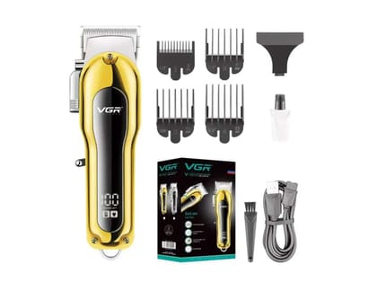 VGR V-680 Professional Hair Clipper with LED Display, Stainless steel, Trimmer 200 min Runtime 4 Length Settings (Gold)