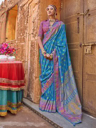 Royal Blue Soft Silk Butta & Pashmina Printed Saree