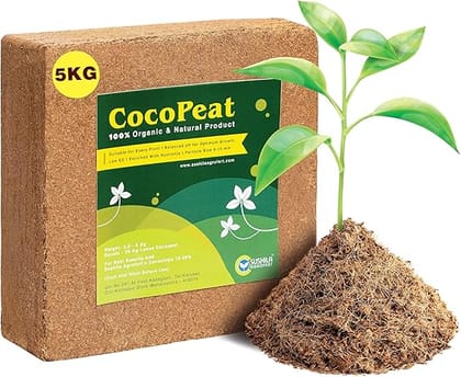 Sushila Agrofert cocopeat for Plants 5kg Brick Potting Soil Mix for Plants and Soil for Plants Coco peat for Flower Seeds Coco Powder Best for Home Garden, Plant Growth Supplement, Gardening Tools