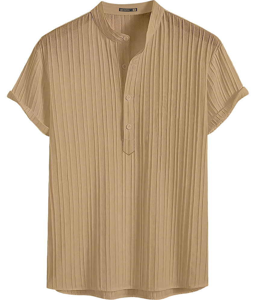 color bucket Cotton Blend Striped Shirt Style Kurta For Men ( Cream )