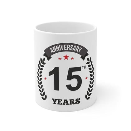 DARSHANS Ceramic 15th Anniversary Printed Coffee Mug (Color: White, Capacity:330ml)