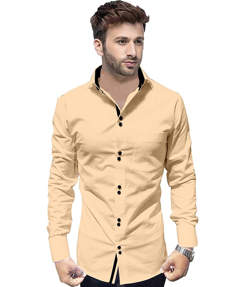 P&V - Beige Cotton Blend Slim Fit Men's Casual Shirt (Pack of 1)