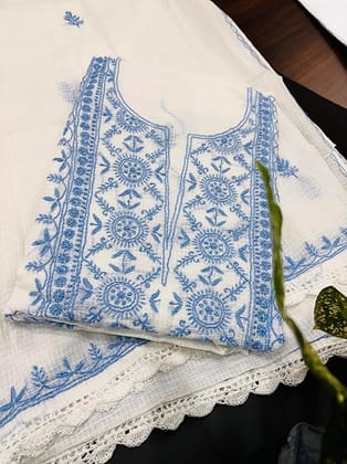 TULIP Traditional Artisians' Upliftment Livelihood Program Hand Embroidered Kota Dori Cotton Kurti Fabric Set � White with Blue Thread Work | Ethnic Women�s Unstitched Dress Material... TULIP Traditional Artisians' Upliftment Livelihood Program Hand Embroidered Kota Dori Cotton Kurti Fabric Set � White with Blue Thread Work | Ethnic Women�s Unstitched Dress Material...