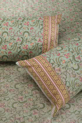Vandevi Flower Jhaal Cotton Bedsheet-Standard Double - 90 X 108 in / Green / Green