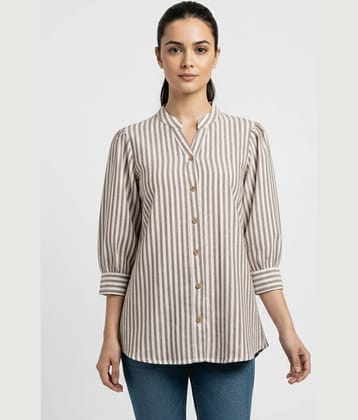 QuaClo Women Striped Cotton Blend Shirt ( Brown )