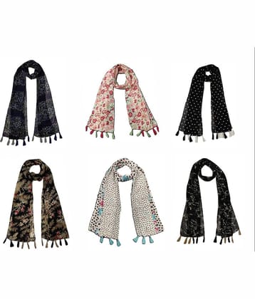 stolevilla Multi Printed Poly Cotton Yarn Stoles ( Pack of 6 )