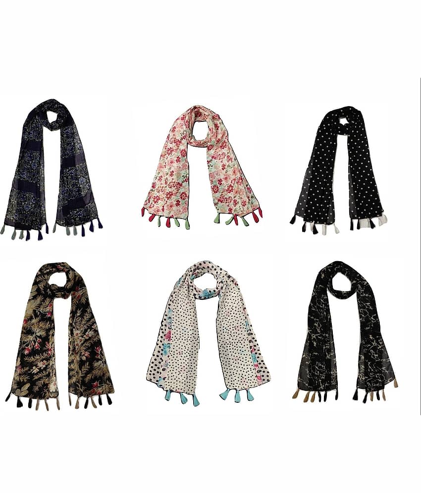 stolevilla Multi Printed Poly Cotton Yarn Stoles ( Pack of 6 )