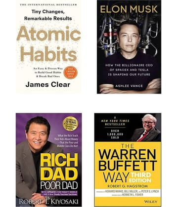 ( Combo of 4 Books ) Atomic habit & Elon Musk: Inventing the Future & Rich Dad Poor Dad & THE WARREN BUFFETT WAY( Paperback )