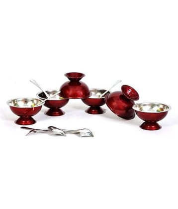 Dynore 6 Maroon color ice cream Cup and 6 Spoon