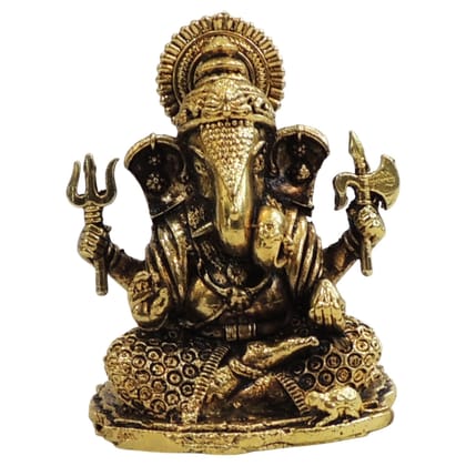 Brass Ganpati Idol Showpiece | Religious Home Decor, Height : 2.5 Inch (BSMAS1851 O)
