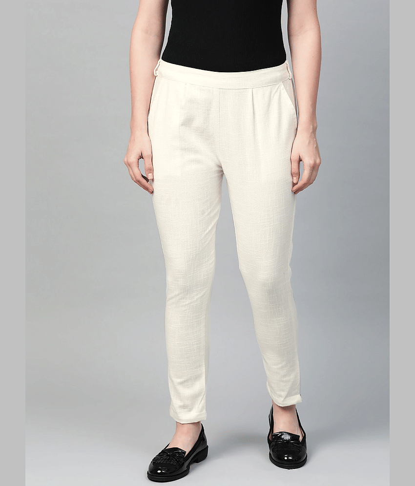 Yash Gallery - Off White Cotton Regular Women's Casual Pants ( Pack of 1 )