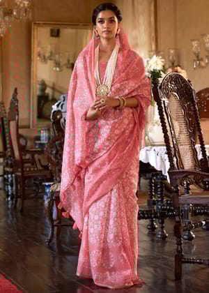 Blush Pink Light Weight Linen Saree
