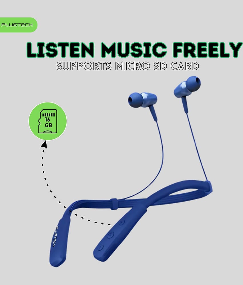 Plugtech GoNeck Pro In-the-ear Bluetooth Headset with Upto 20h Talktime Deep Bass - Blue