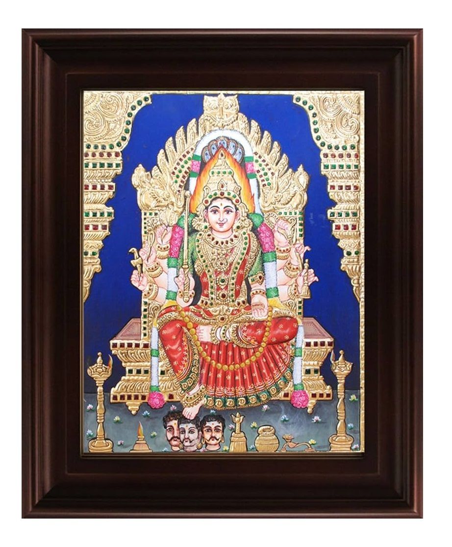 Samayapuram Mariyamman Traditional Tanjore Painting By Authentic Handcrafted Method (Size 15x12)