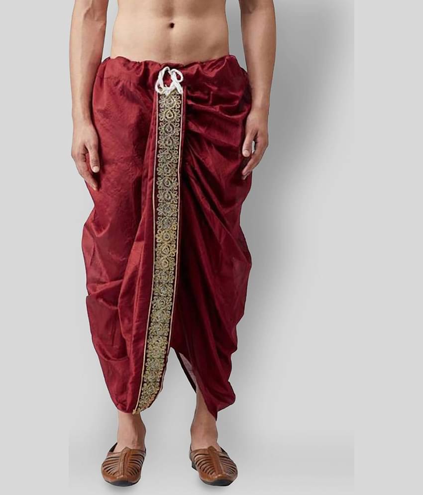 GN hub - Maroon Silk Men's Dhoti ( Pack of 1 )