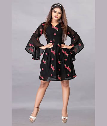 Aika Women Georgette Printed Fit & Flare Dress ( White )