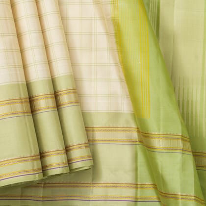 Off White And Pastel Green Kanchipuram Silk Saree For Festive Wear PV KNN 293