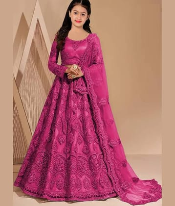 Keyura Net Lehenga Choli Set For Girls ( Pack of 1 , Pink )