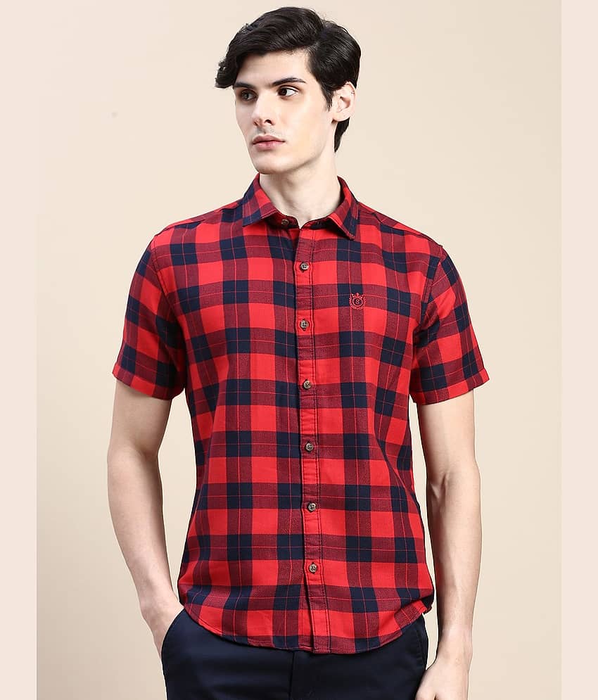 Showoff Cotton Blend Regular Fit Checks Half Sleeves Men's Casual Shirt - Red ( Pack of 1 )