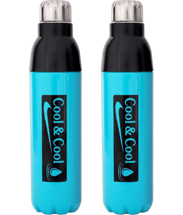 LAZYWINDOW Sky Blue Plastic Insulated Water Bottle Blue Plastic Water Bottle 1000 mL ( Set of 2 )