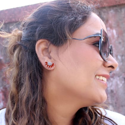 Magical Flower Sterling Silver Studs -  Carnelian