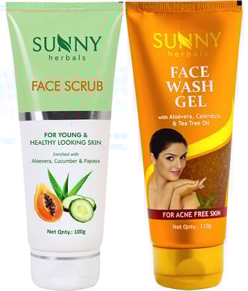 SUNNY HERBALS Tea Tree Oil Facewash 110 gm & Face Scrub & Exfoliators 100 gm