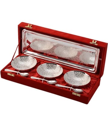 Rajrang Trendy Brass Silver Bowl With Spoon-Set of 3