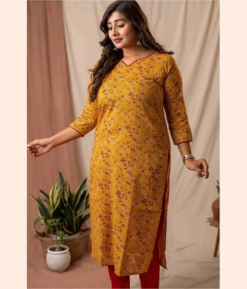 AMTHI Women Cotton Self Design A-line Kurti ( Yellow )