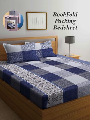 Bookfold Blue & Grey Ethnic Motifs 300 TC King Bedsheet With 2 Pillow Covers