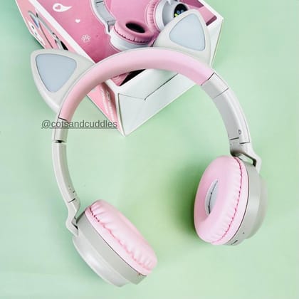 Meow Kids Wireless Headset: Cute Cat Theme with RGB Lights, High-Quality Sound TF Card for kids-grey