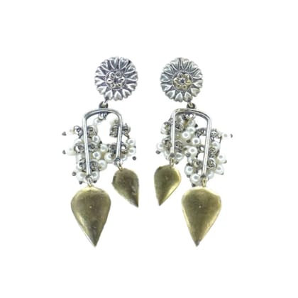 Silver Oxidized Dangle Earrings with Pearls and Teardrop Pendants