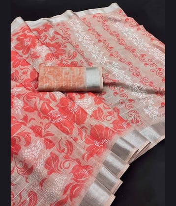 BYUPRI Chanderi Printed Leheriya Saree With Unstitched Blouse Piece ( Red )
