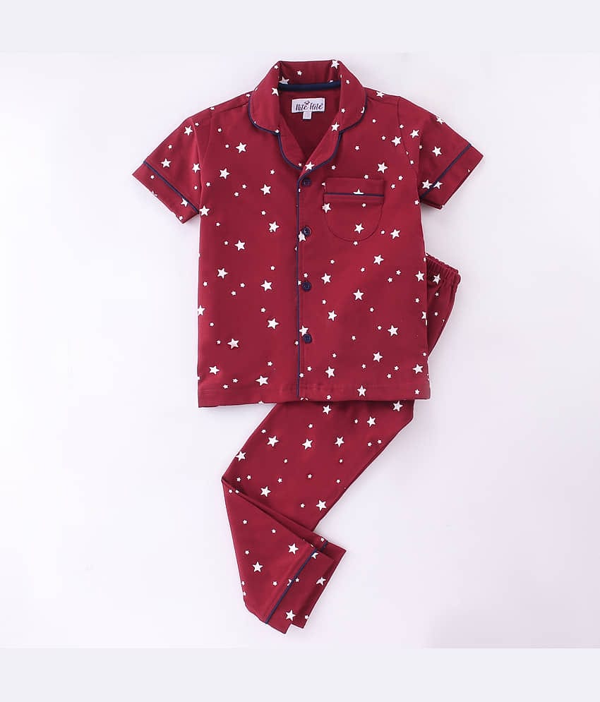Nite Flite Pack of 1 Girls Cotton Nightsuit Set ( Red )
