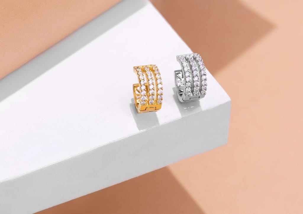 Three Line Boxed Hoop Earring For Men (1 Pc Only)