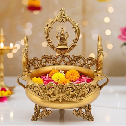Brass Laxmi Ji Urli - Decorative Spiritual Home Decor, Diameter : 8 Inch (BSMAS1144 A)