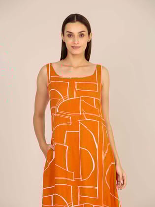 Rayon Printed Sleeveless Fit & Flare Maxi Dress-M