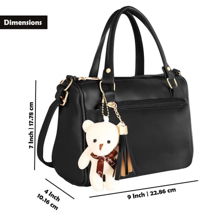 Black Luxurious Faux Leather Handbag With Teddy Bear For Women And Girls HB17